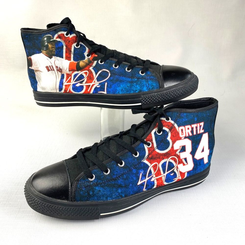 *RARE* Boston RED SOX DAVID ORTIZ #34 Black Blue SNEAKERS! Men's Converse Sz 12
